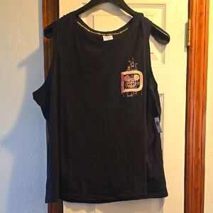 Black Sleeveless Graphic Tank Top